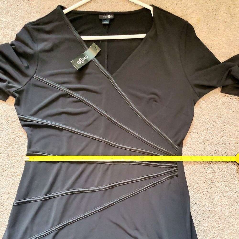 East 5th Black Dress Size L Narrow Black Ribbon Detail For Faux Wrap Look Unworn - Picture 8 of 8